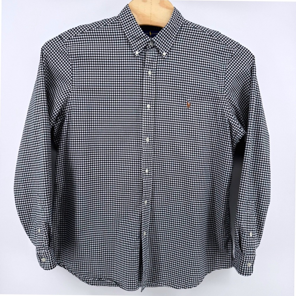 Ralph Lauren Button Long Sleeve Shirt XL Black White Gingham Classic Flesh Pony - Picture 2 of 7